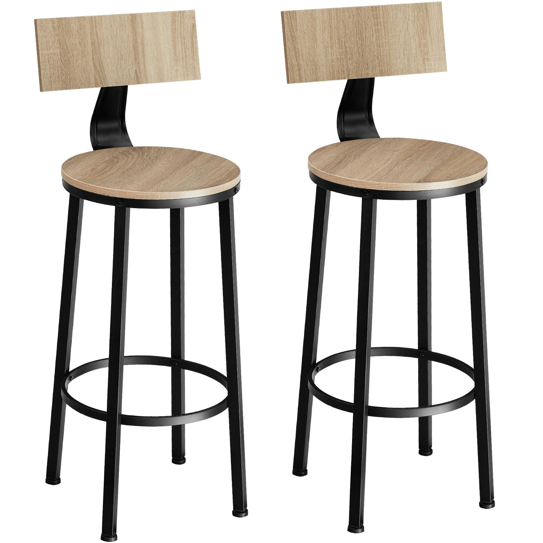- 2 tabourets de bar bois clair industriel - chêne sonoma