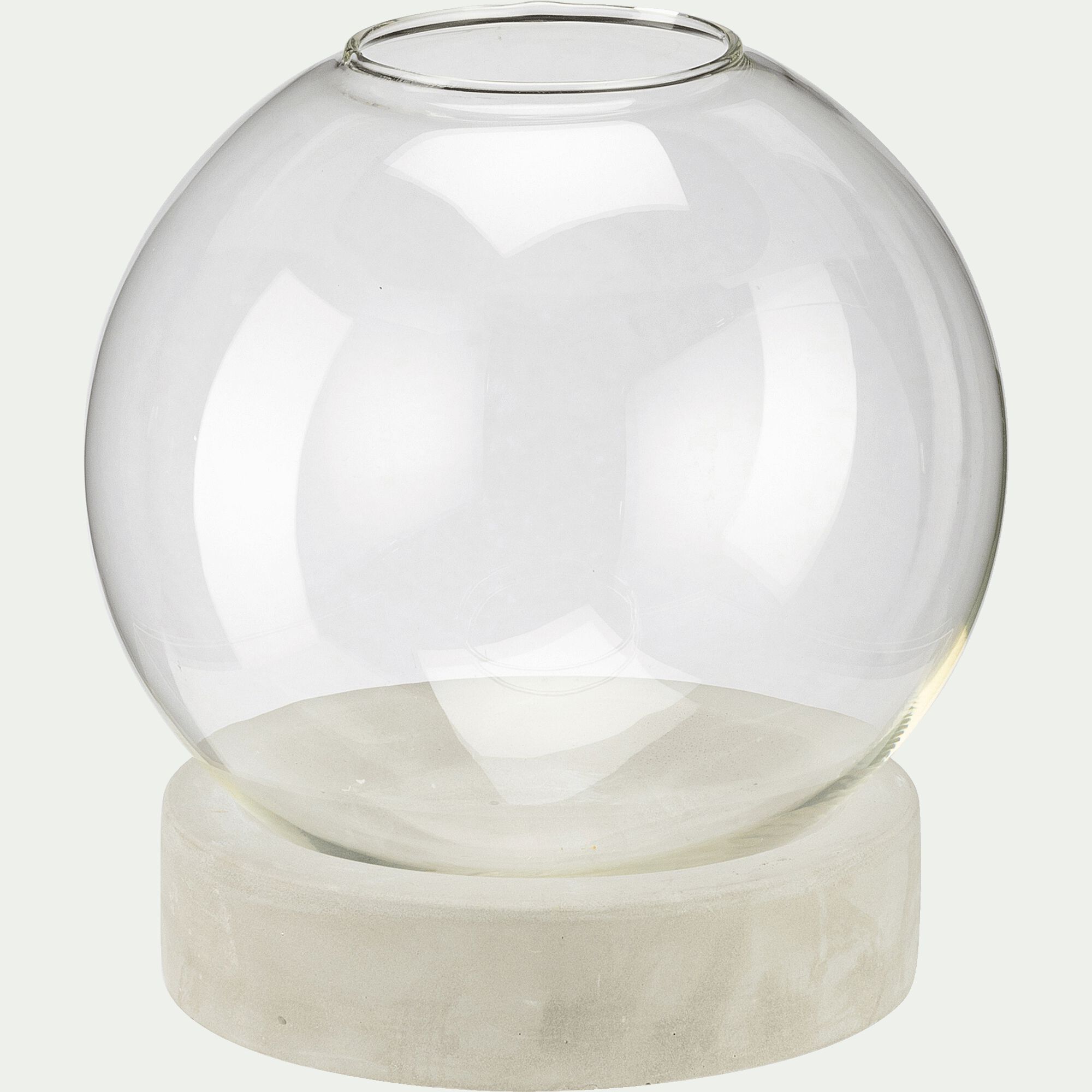 ODELIA - Vase boule en verre et socle en ciment - transparent D19xH21,5cm