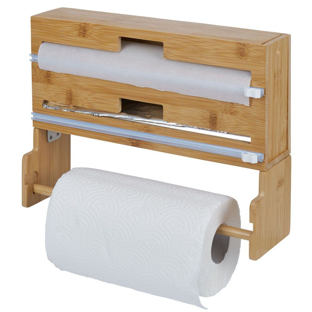 Distributeur film alimentaire et essuie-tout bambou 33,5x10xH25cm