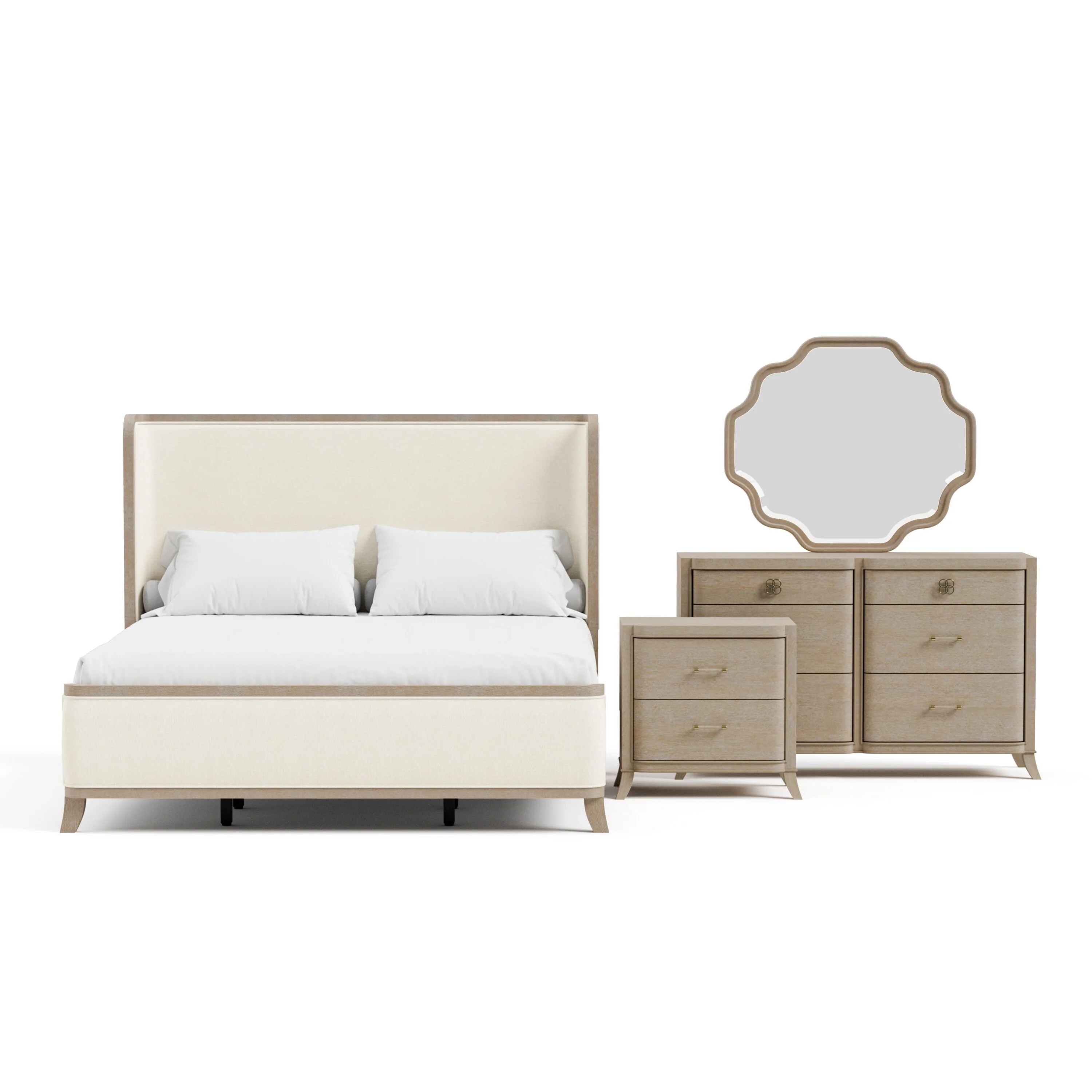 Furniture of America Kian Modern 4-Piece Natural Oak Solid Wood Bedroom Set