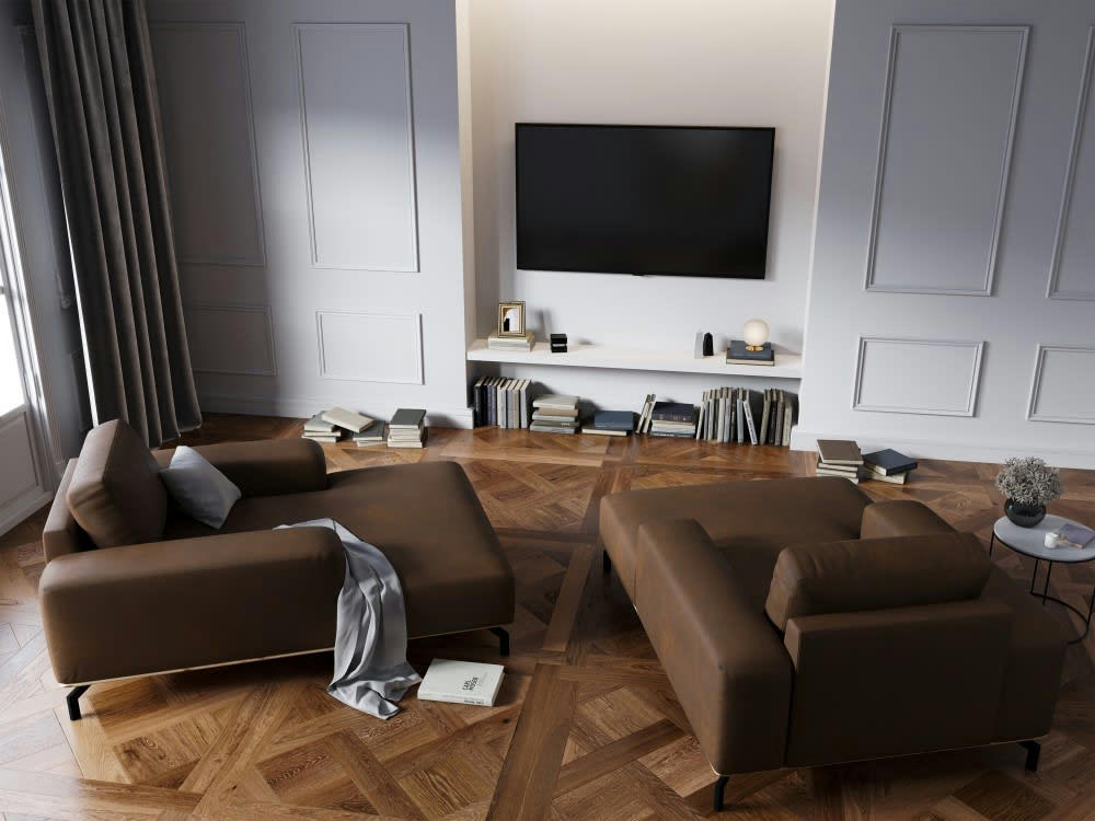 MARC - Méridienne 1 place en cuir marron foncé