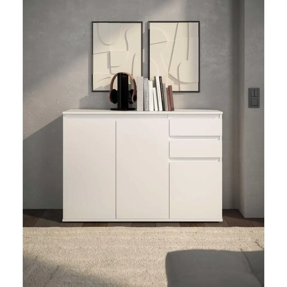 Dressoir Brest - 119x35x84cm - 3 deuren; 2 lades - wit