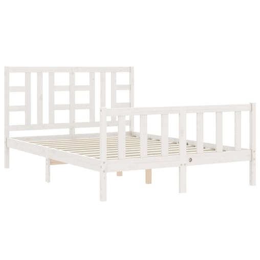 NNEVL Bed Frame with Headboard White 137x187 cm Double Solid Wood