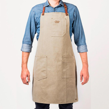 Tablier barbecue en coton et cuir n°325 Beige - Alaskan Maker
