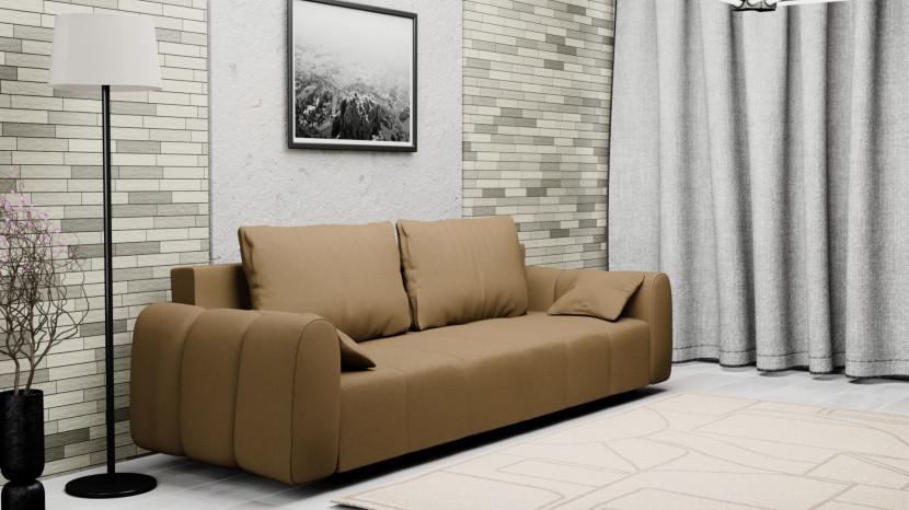 Duża Nowoczesna Kanapa Sofa z Funkcją Spania i Pojemnikiem Chill Beżowa