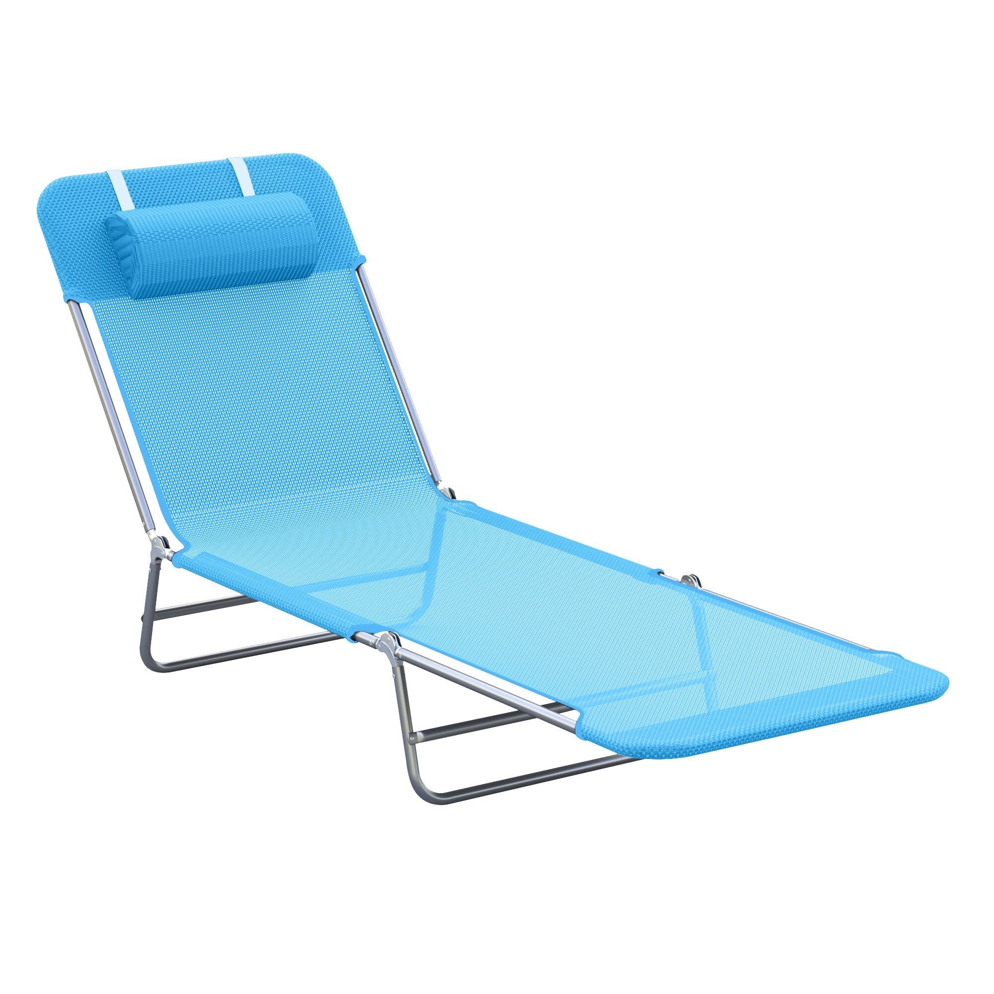 Folding Outdoor Chaise Lounge Chair with Adjustable Backrest and Pillow for Patio Poolside or Beach