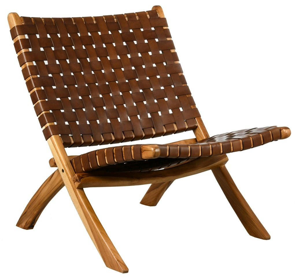 - Fauteuil pliant en teck et cuir de vache tressé cimahi