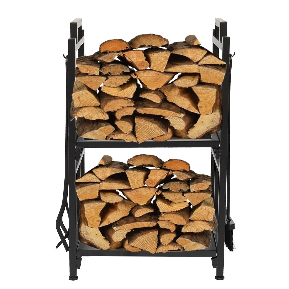 Double Layer Firewood Holder With Animal Pattern And Tools