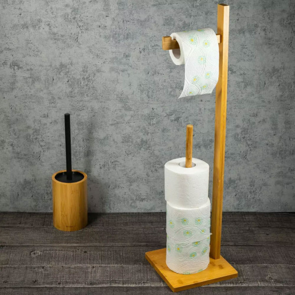 Stojak na papier toaletowy bambusowy KINGHOFF brązowy