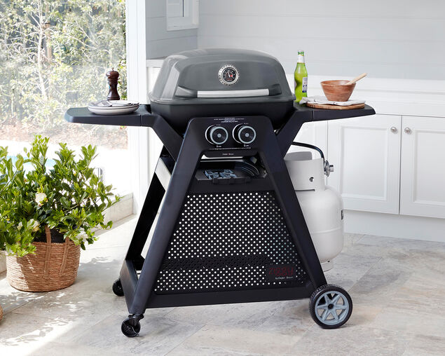 Ziggy Elite Twin Grill LPG BBQ Plus Cart Bundle - Gunmetal Grey