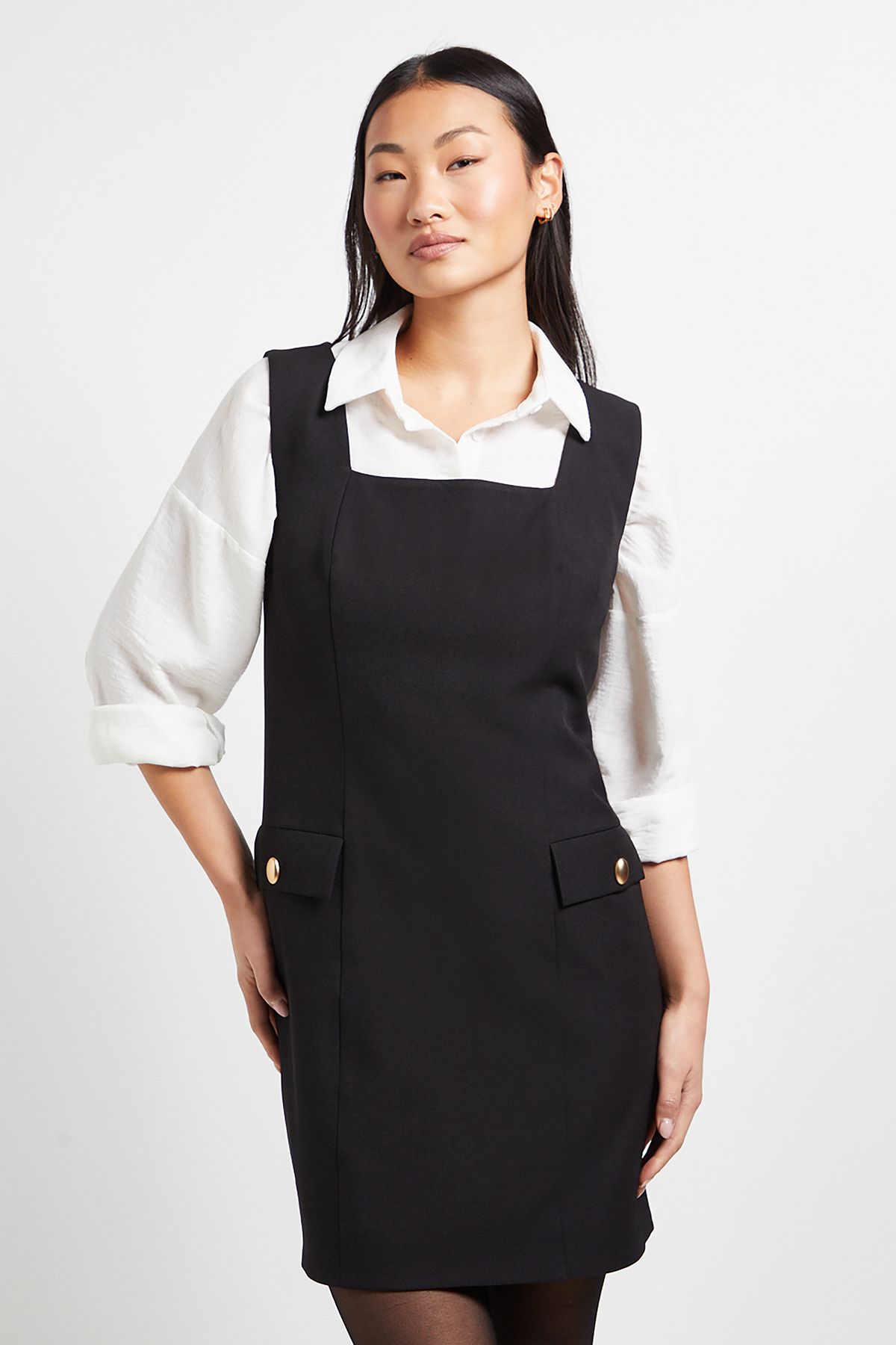 Dorothy Perkins Petite Pocket Detail Tie Back Pinafore Mini Dress