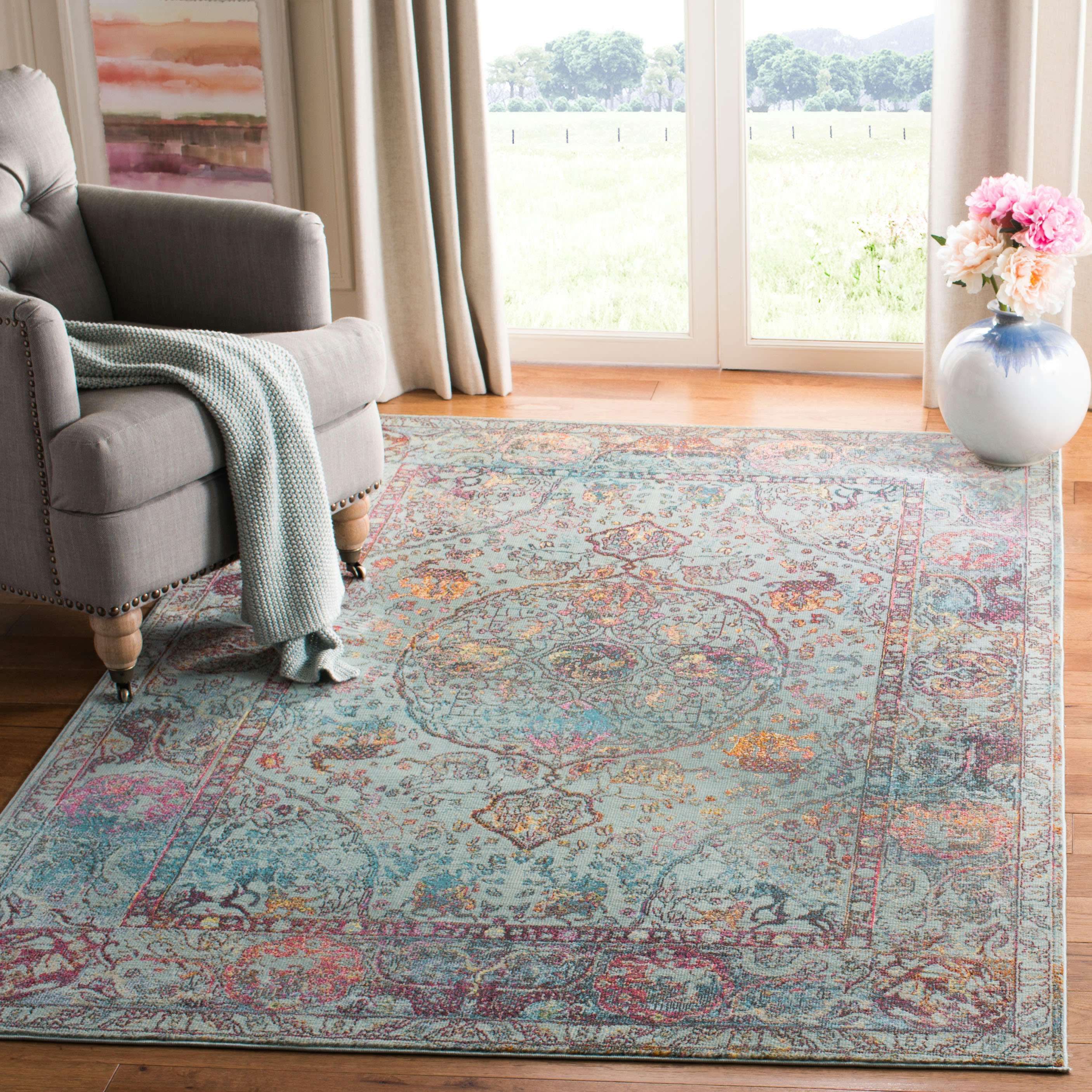 LUXOR - Tapis de salon interieur en turquoise & aqua, 160 x 231 cm