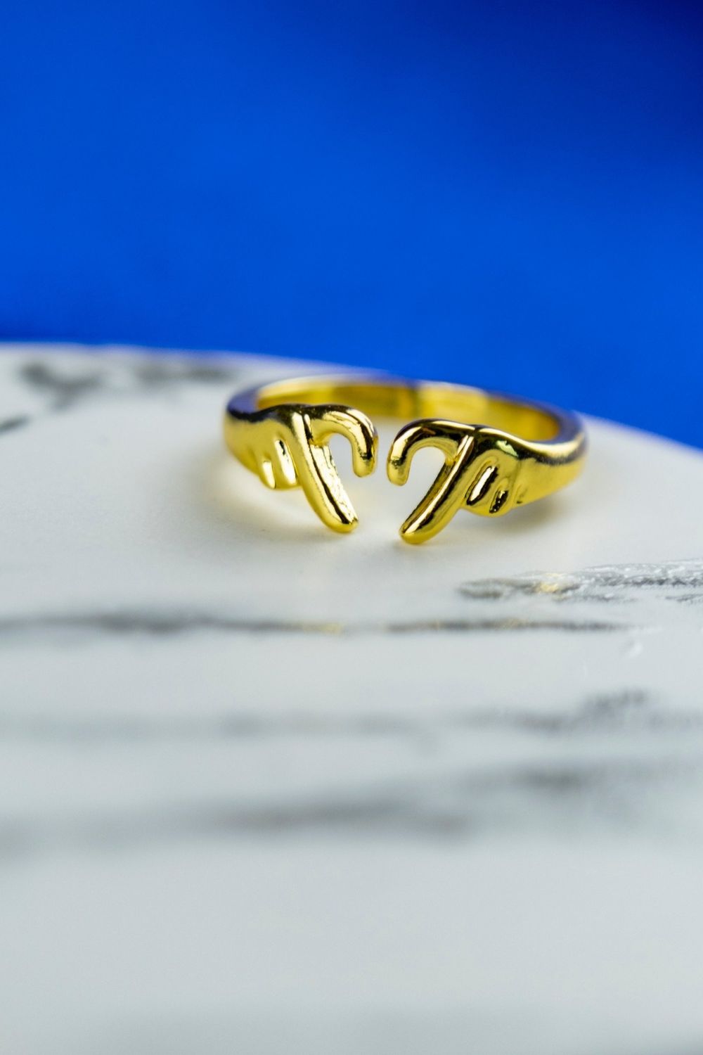 The Colourful Aura 925 Silver Gold Hand Heart Couple Love Adjustable Stackable Ring
