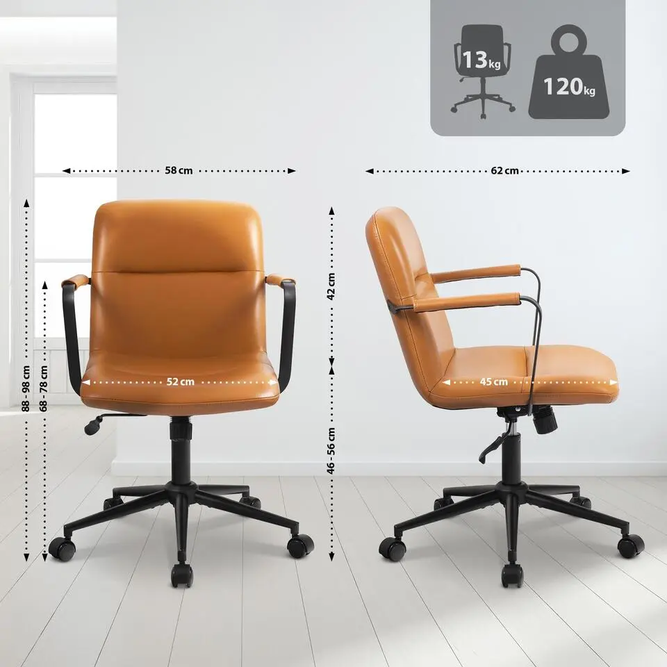 CLP Bureaustoel Hilda zwart Frame - Echt leer - bruin