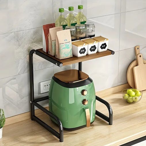 NNETM Multifunctional Microwave Storage Shelf - Kitchen Organizer and Oven Holder- Black