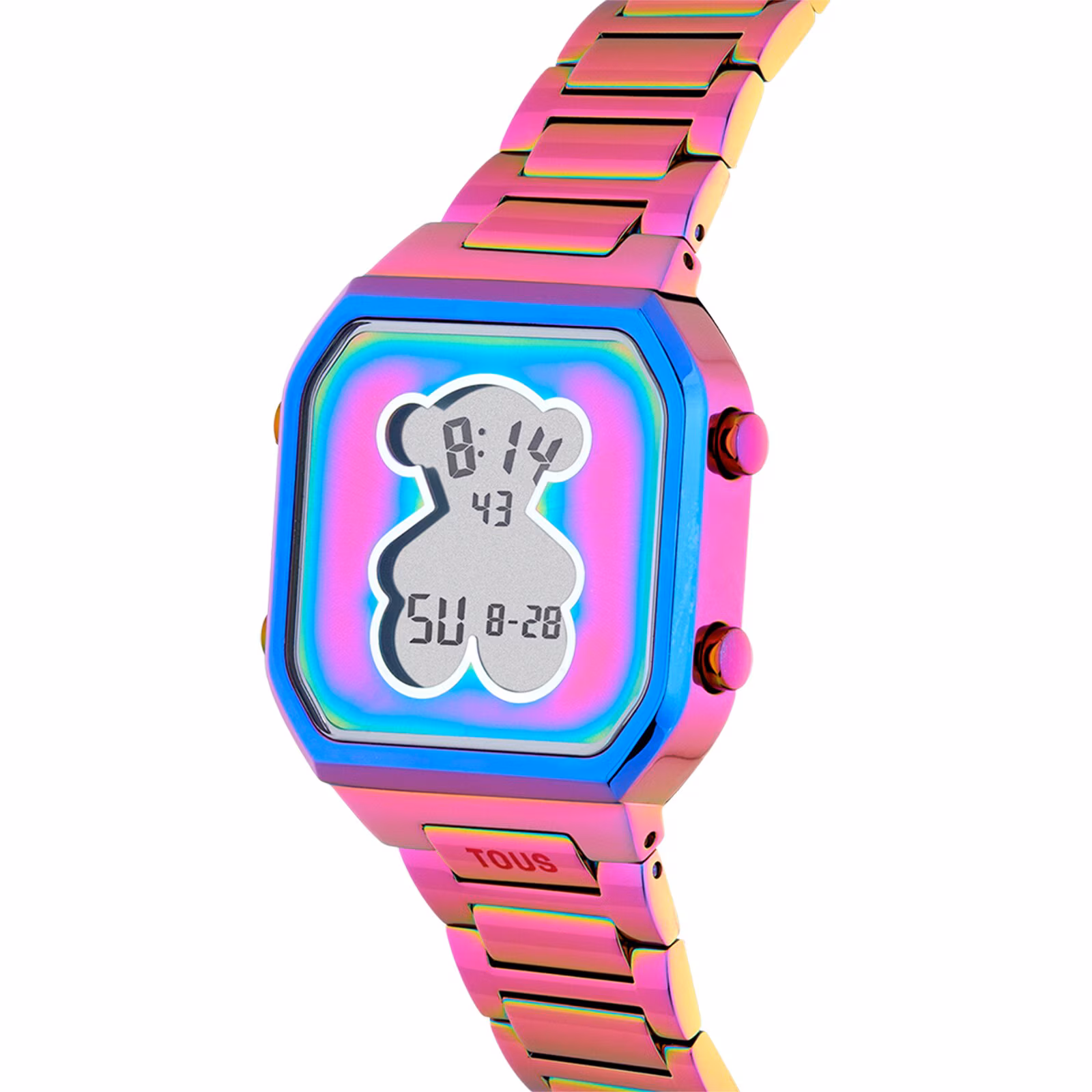 Reloj digital con brazalete de acero IP iridiscente D-Bear