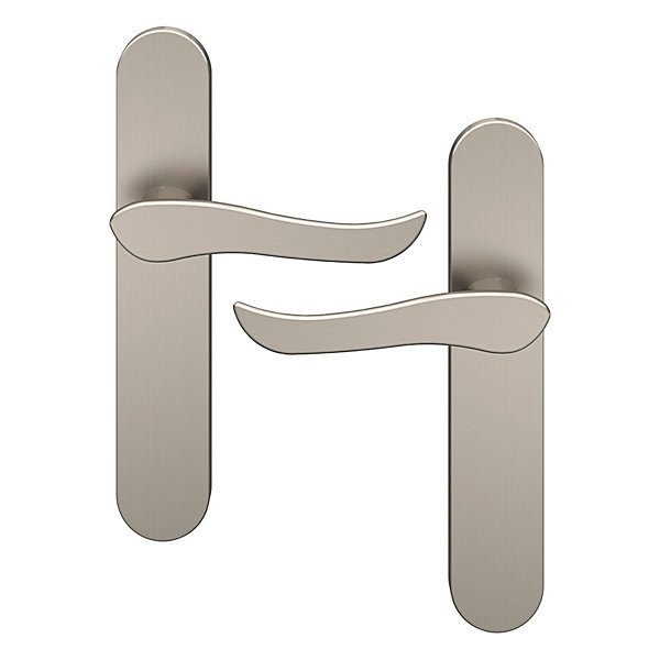 Ensemble poignée sur plaque rond GoodHome Armel effet nickel satin gris L.130mm x l.42mm entraxe 165-195mm