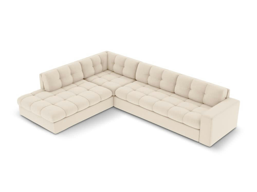 JUSTIN - Canapé d'angle 5 places en tissu structuré beige clair