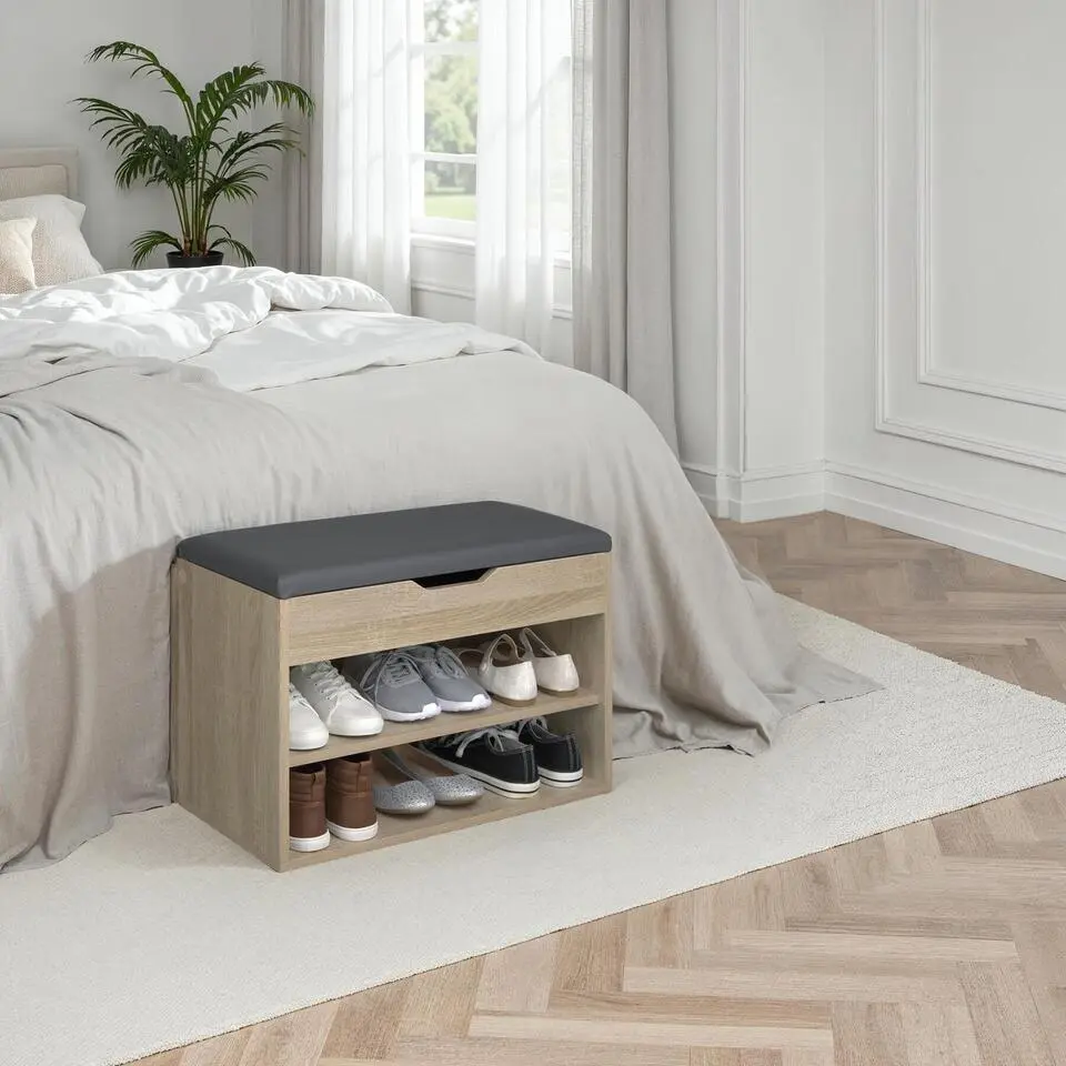 tectake Schoenenkast Jasmina met zitkussen 60x30x43,5cm