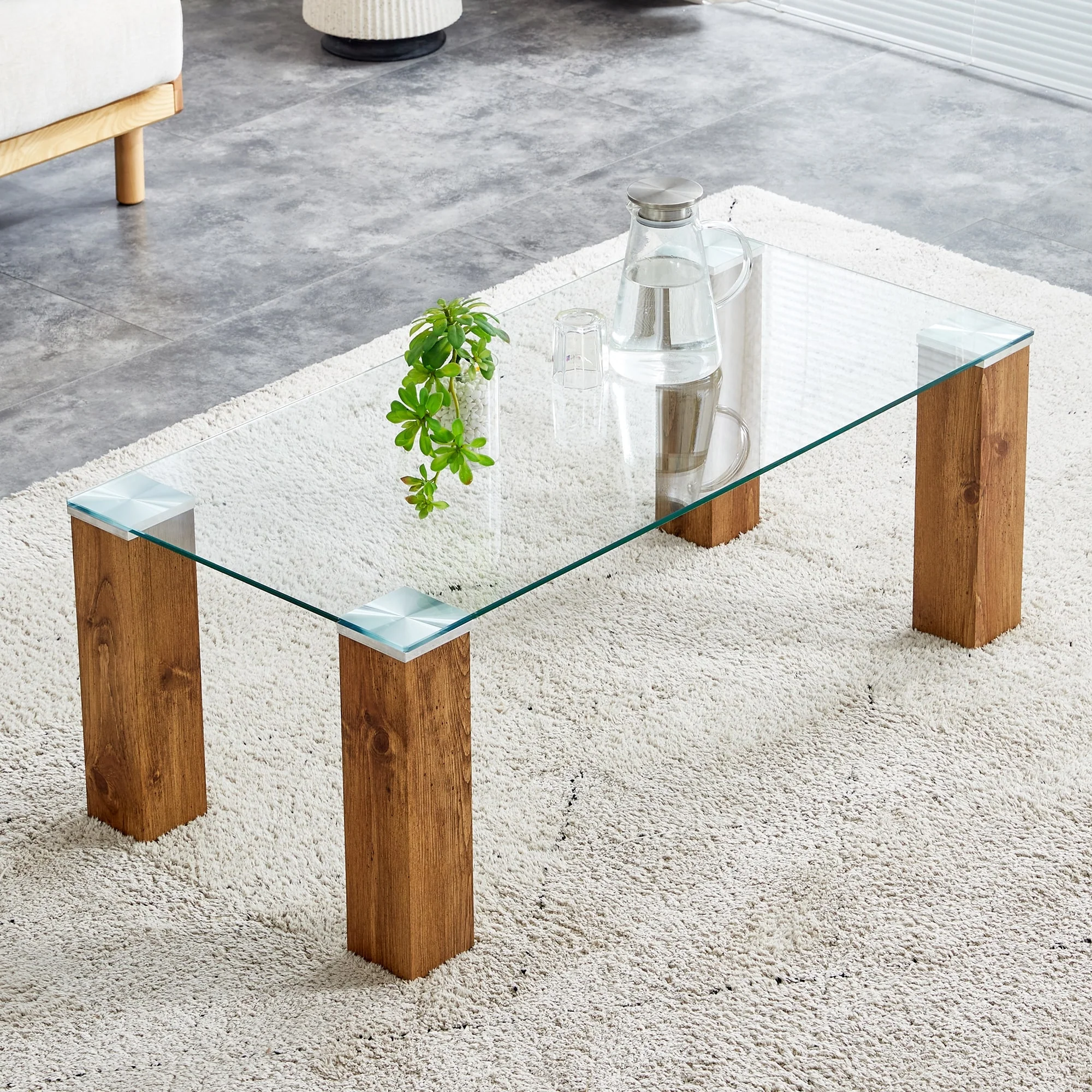 Glass-Top Coffee Table/Tea Table with Wooden Legs
