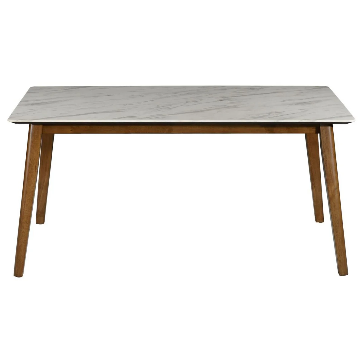 63 Inch Dining Table, Faux Marble Finish, Asian Hardwood, Light Brown
