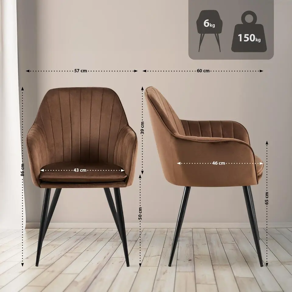 CLP Eetkamerstoel Cheryl zwart Frame - Metaal - bruin