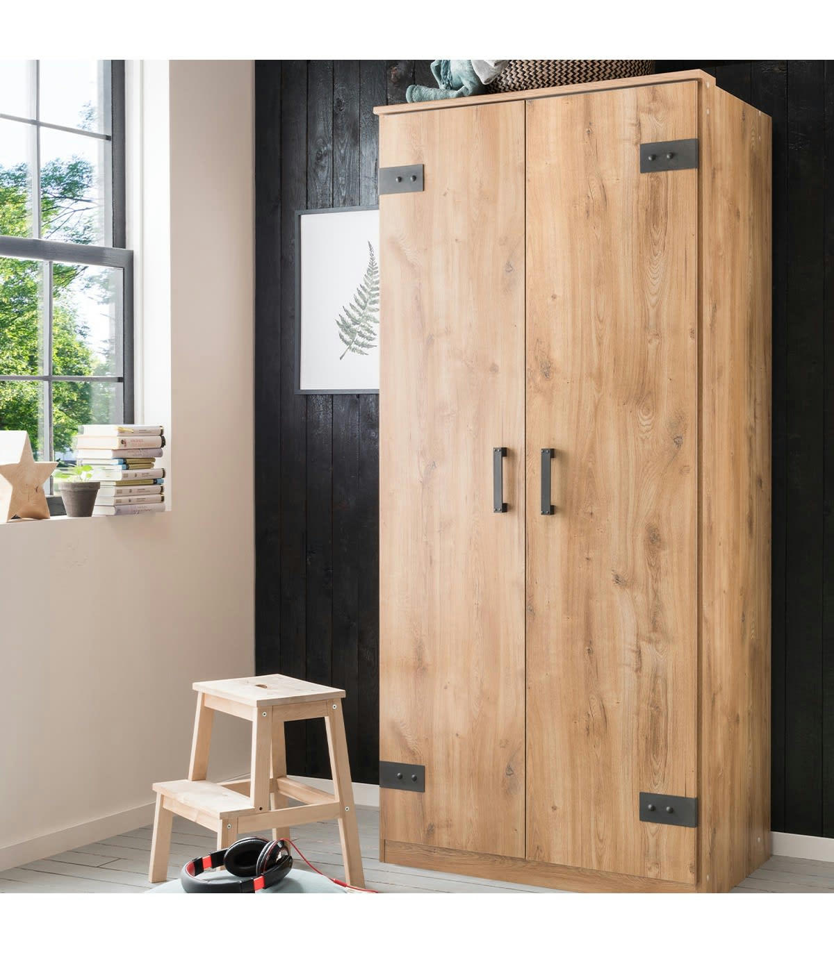 - Armoire 2 portes décor chêne - H199 cm