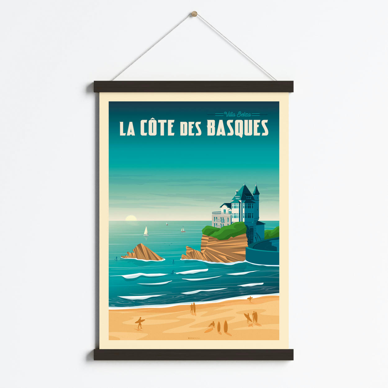 - Affiche Biarritz France + Cadre Magnétique (Bois Noir) 50x70 cm