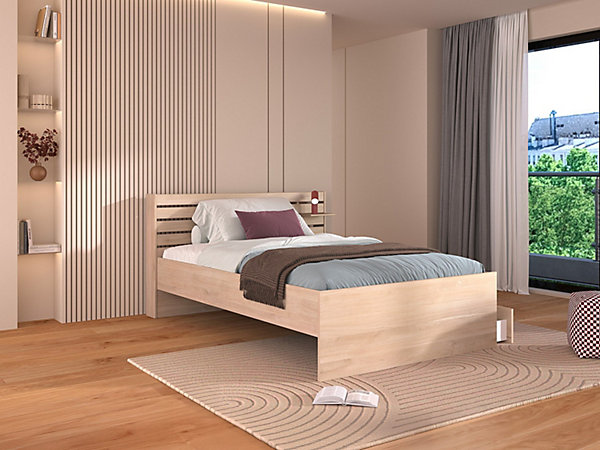 Lit 120 x 190 cm avec rangements - Coloris : Naturel - TENALIA