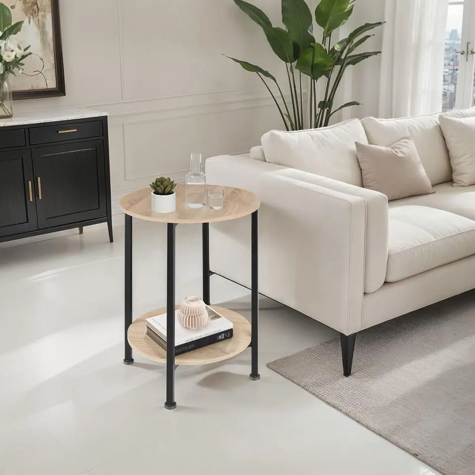 tectake Bijzettafel Ballina 45x64cm, Industrieel Licht Hout, Eiken Sonoma