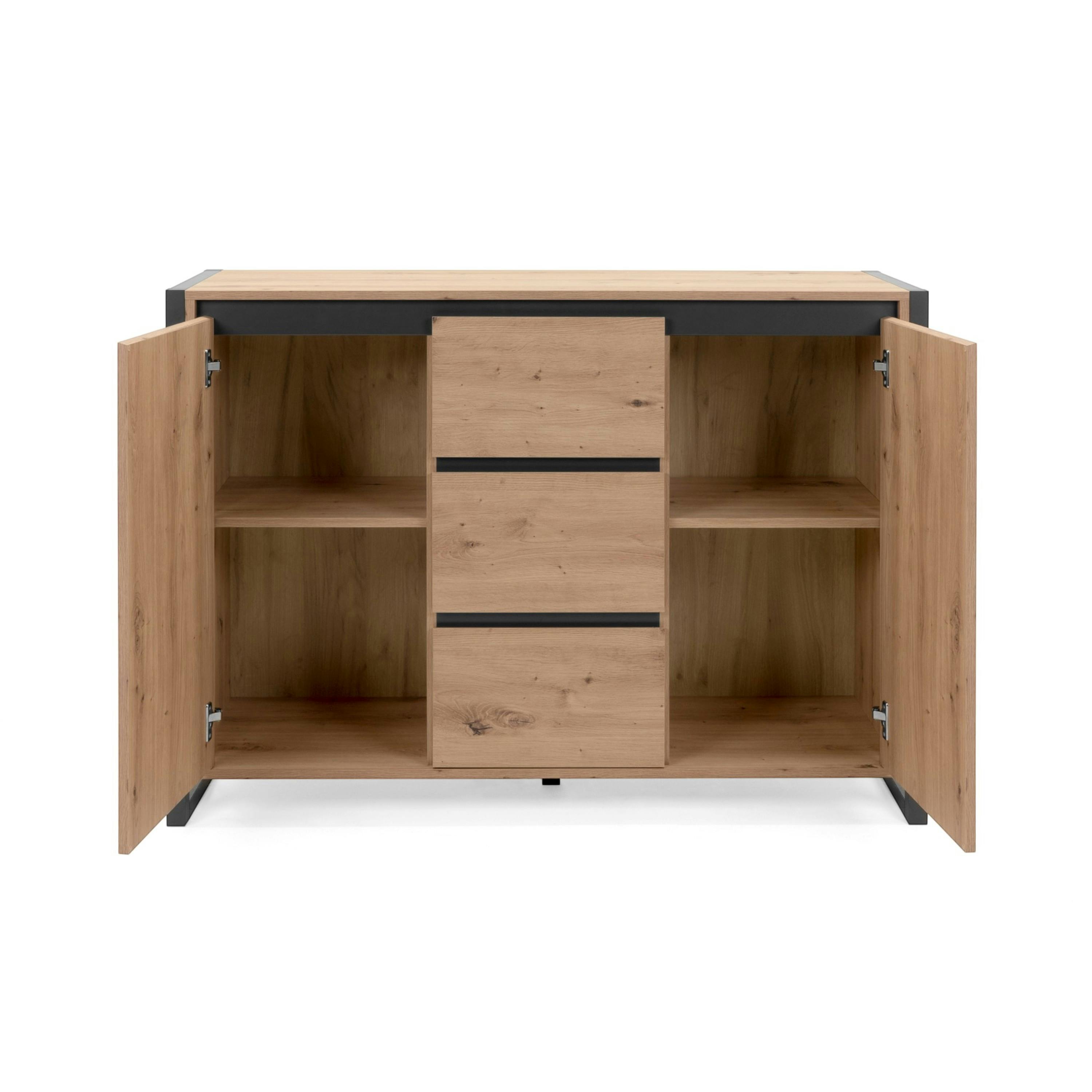 Buffet campagne 2 portes 3 tiroirs effet chêne 122 cm ALVA