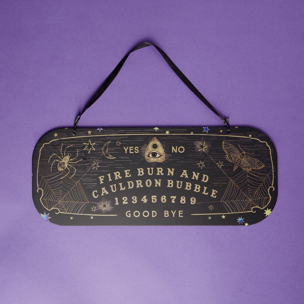 Pancarte Halloween à suspendre planche ouija en bois L43xH17cm