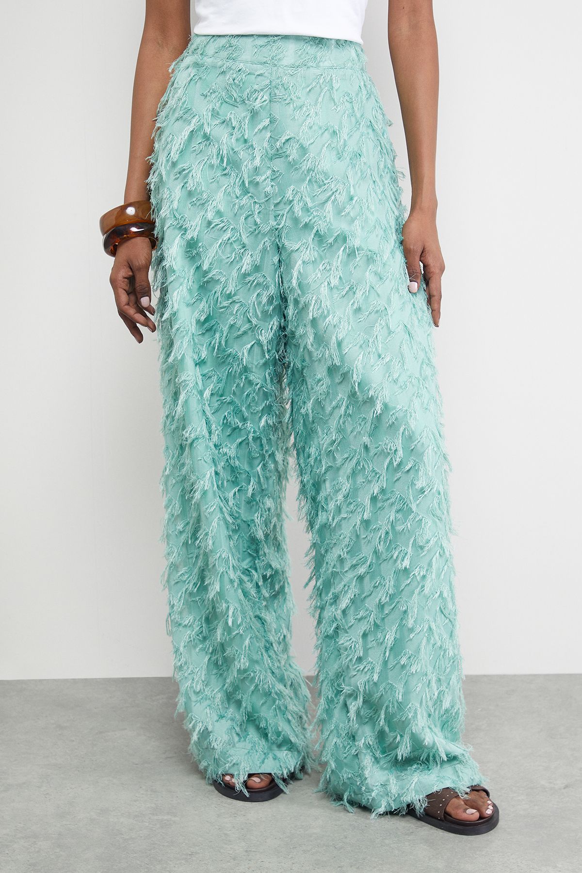 Warehouse Fluffy High Waisted Wide Leg Trouser