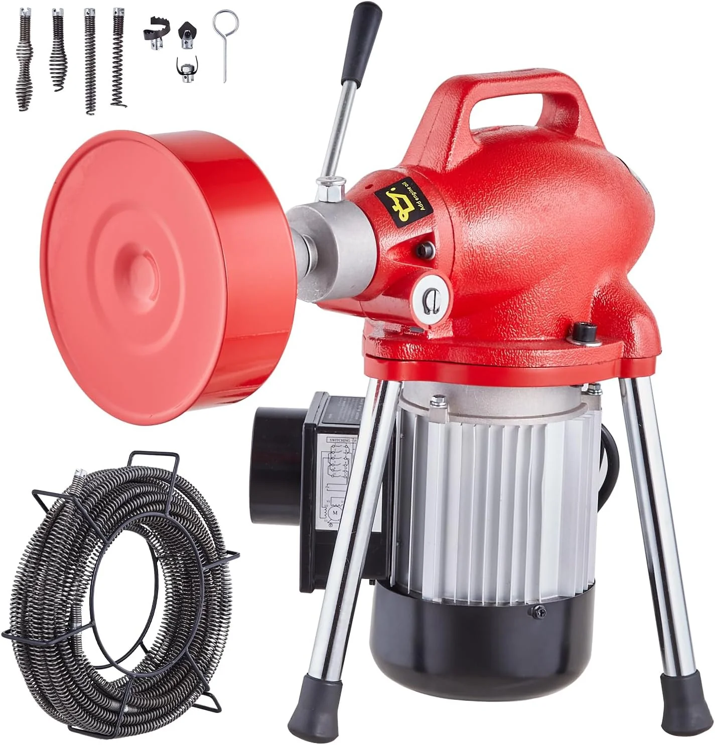 66ft x 5/8in Sectional Sewer Cleaner, 250W Electric Drain Auger with Manual Feeder, 2 Cables, 7 Cutters, Forward/Reverse, for 1.6-4 Pipes