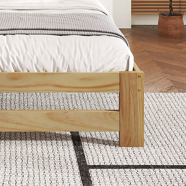 Lit Double 140x200cm Bois Massif Tête Lattes Naturel Blackcolors
