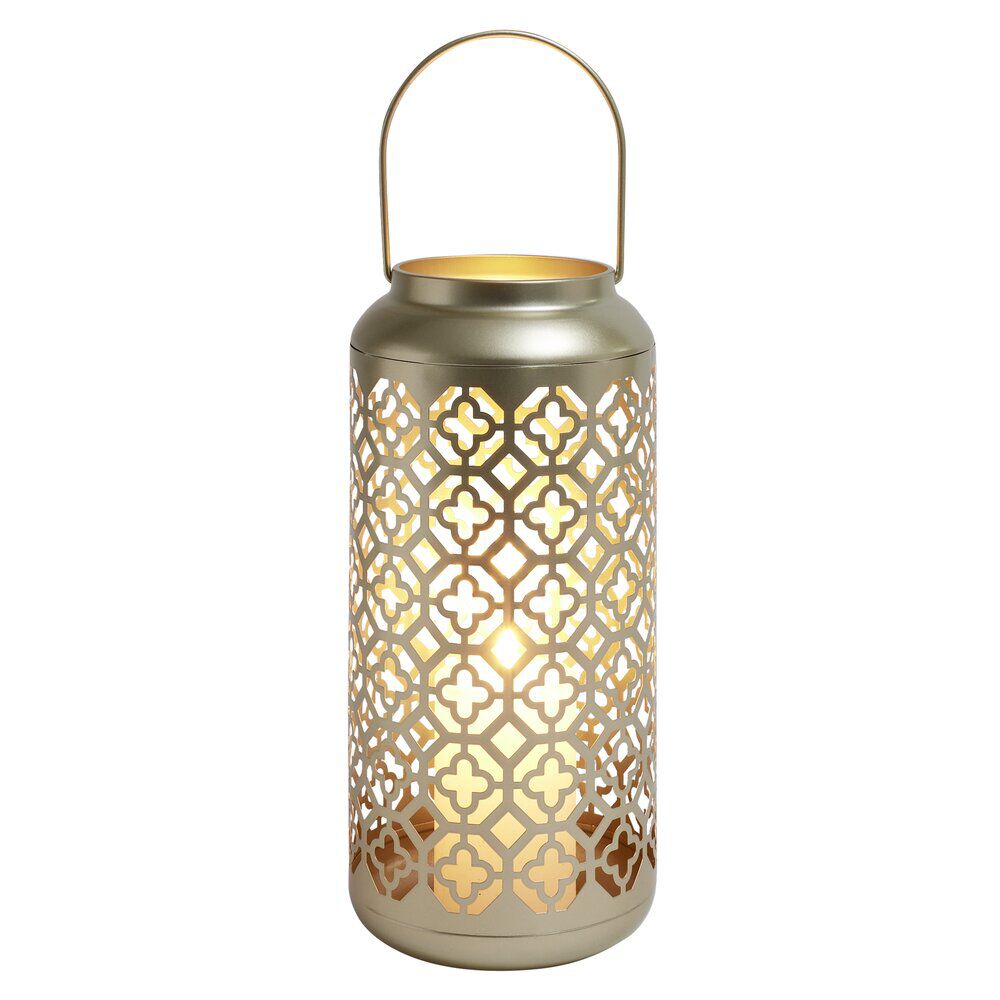 Lanterne carreaux de ciment ajourés métal doré Ø15xH34,5cm