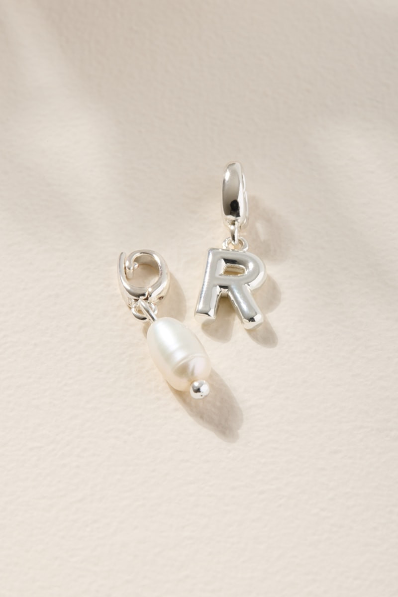Initial and Fresh Water Pearl Charm Set Silver
