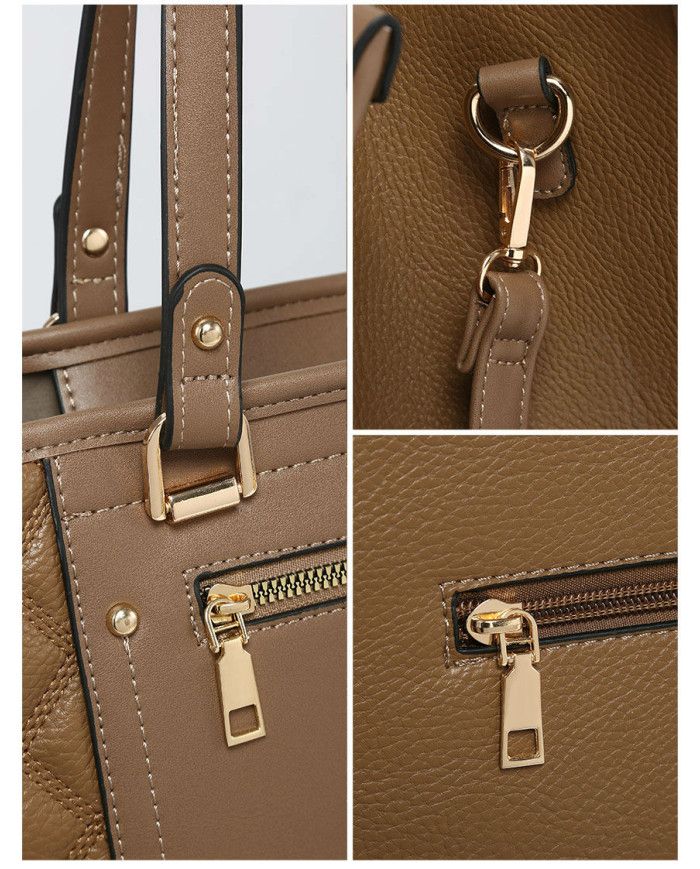 JFY Oversize Top Zipped Quilted Diamond Pattern Tote Bag