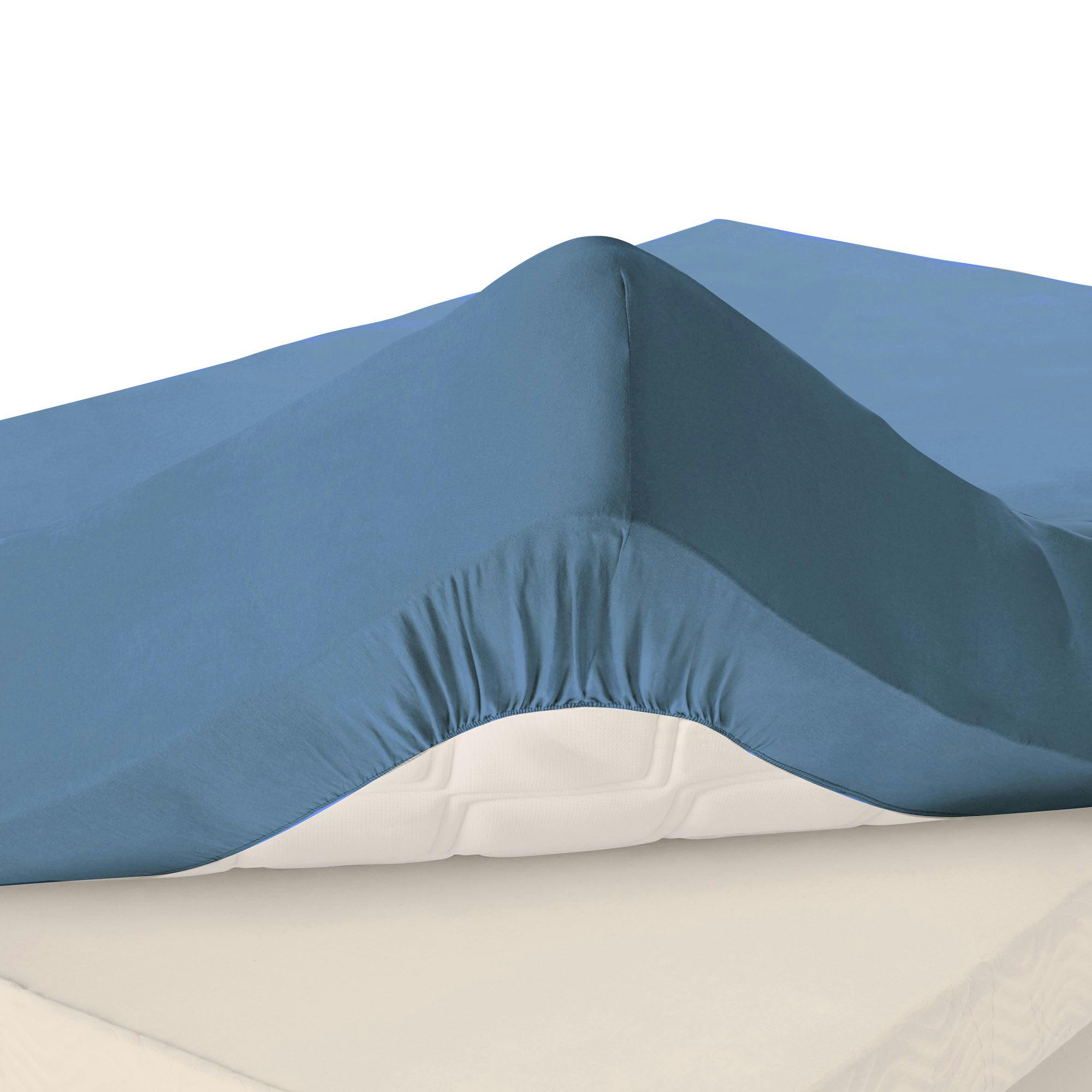 GRANDS BONNETS - Drap-housse grand bonnet 140x200x32 bleu océan en coton