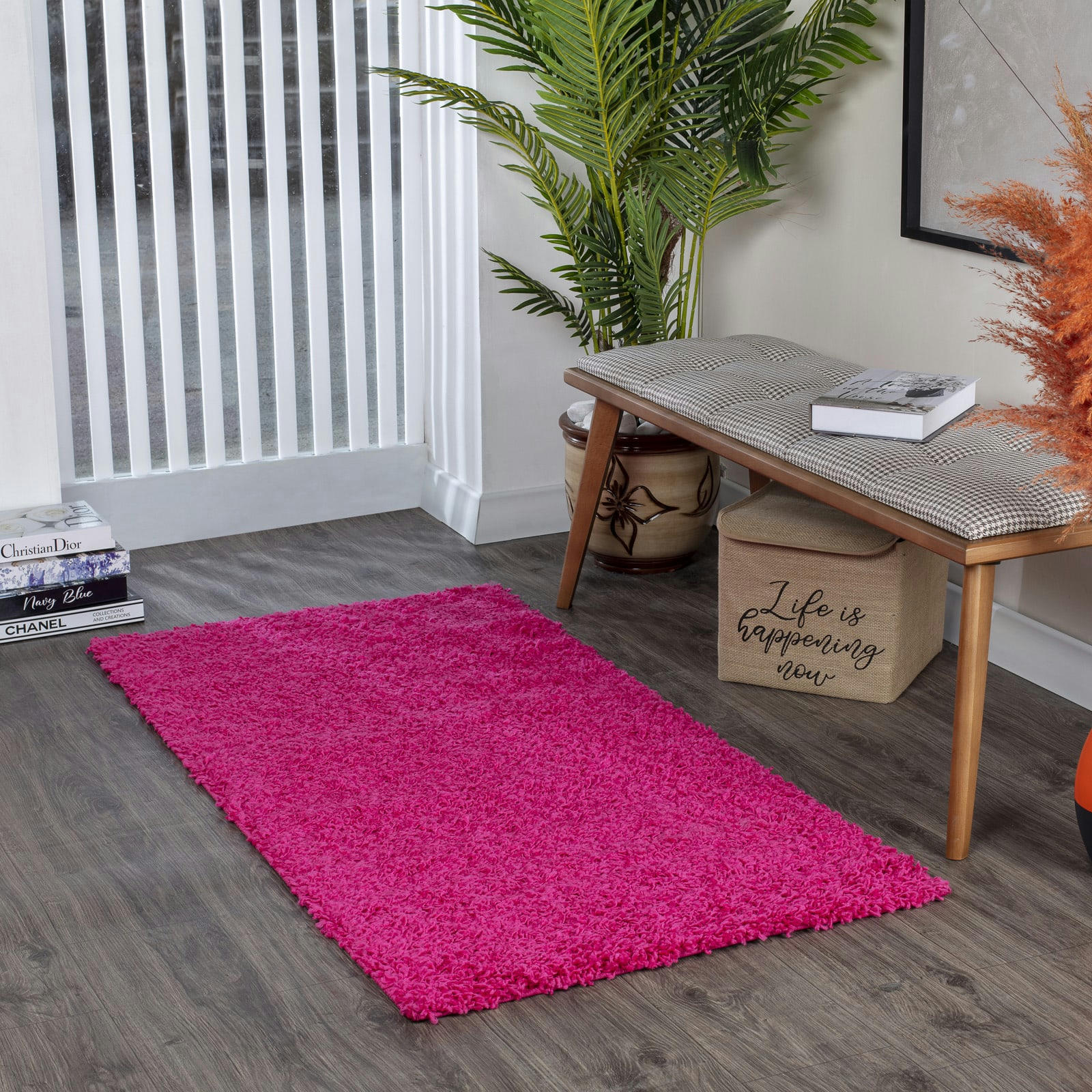 LILLY - Tapis de Couloir Shaggy Uni Chic Fuschia 80x150