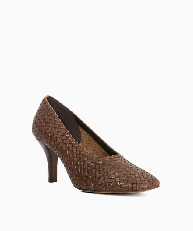 Admired Brown - Woven Leather Round Toe Court Shoes