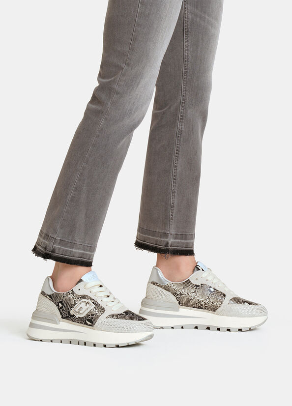 Sneakers in pitone con strass