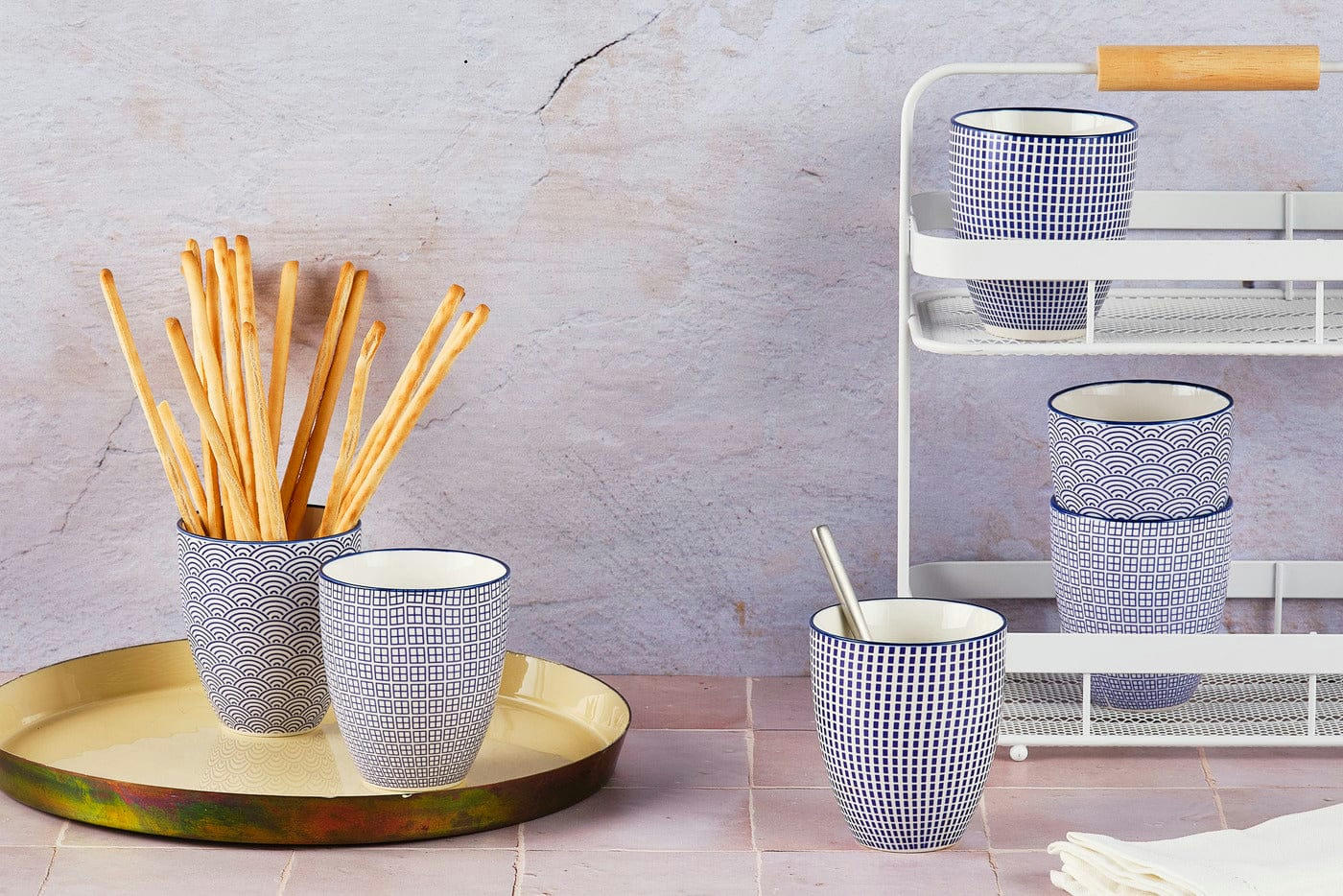 PATTERN - Lot de 6 mugs en porcelaine bleu 30cl