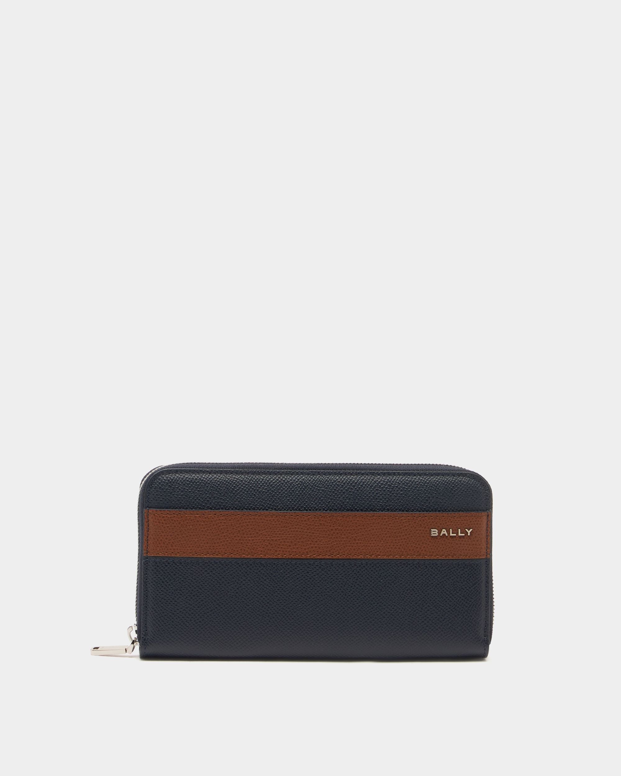 Bally Essential Geldbörse mit umlaufendem Reißverschluss aus genarbtem Leder in Marineblau