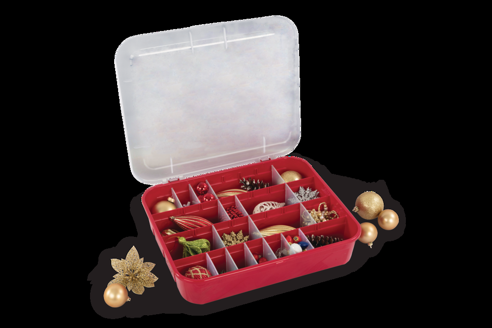 Transparent Christmas Ornaments Storage Box with Hinged Lid, 30-L