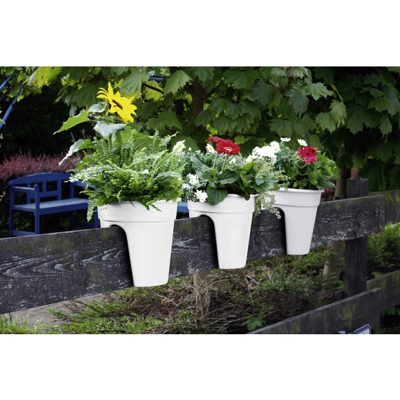 Geländerblumenkasten, Kunststoff (PP), weiß, rund
