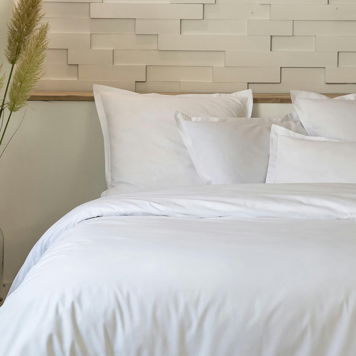 BLANC - Parure housse de couette percale de coton blanc 240x260 cm