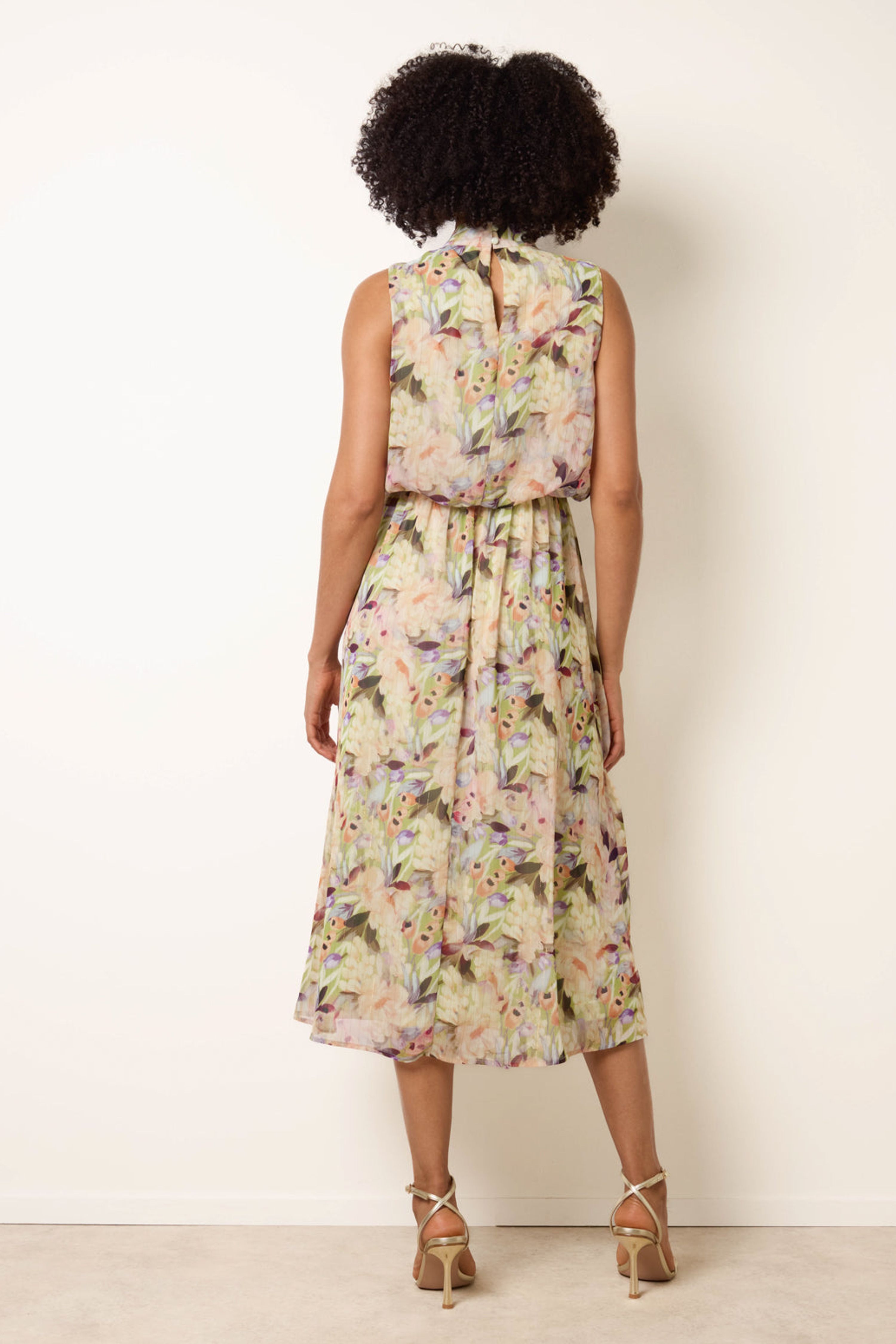 Blue Vanilla Green Watercolour Printed Sleeveless Midi Dress