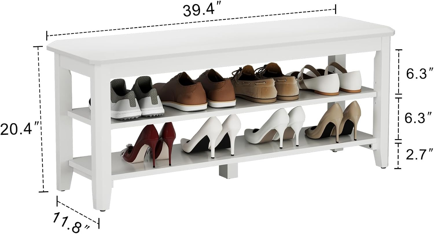 AQIMUELE Wood Shoe Rack Bench for Entryway, 2 Tier Shoe Rack for Front Door Entrance, Shoe Bench with Shoe Storage for Entryway, Bedroom, 39.4