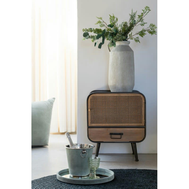 BOIS - Table 1 tiroir métal noir bois naturel